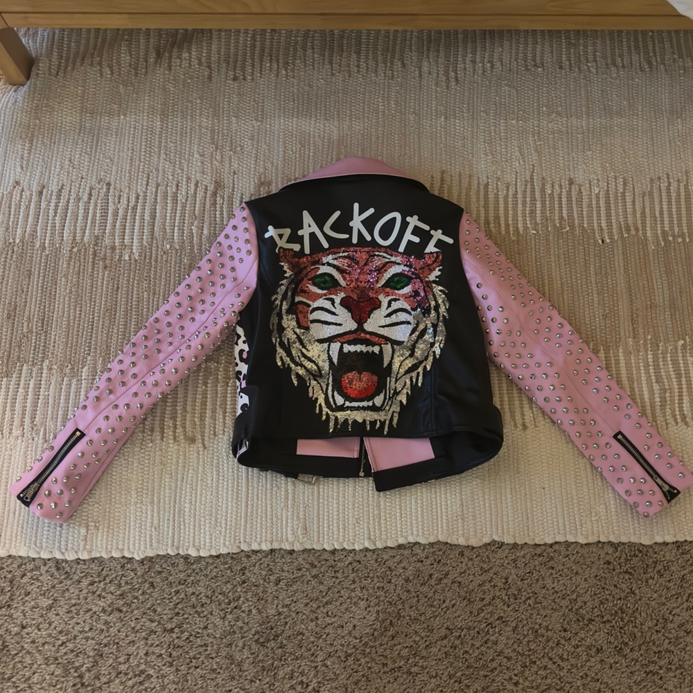 Azalea Wang pretty mess vegan leather pink studded leather jacket size small